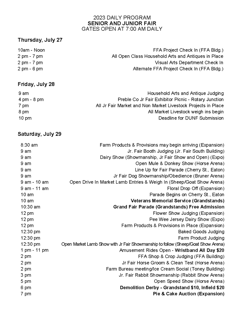 Preble County Fair Schedule